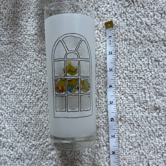 Vintage Frosted Highball Tumblers Festive Scenes Fireplace, Xmas Tree, Stockings - Picture 5 of 6